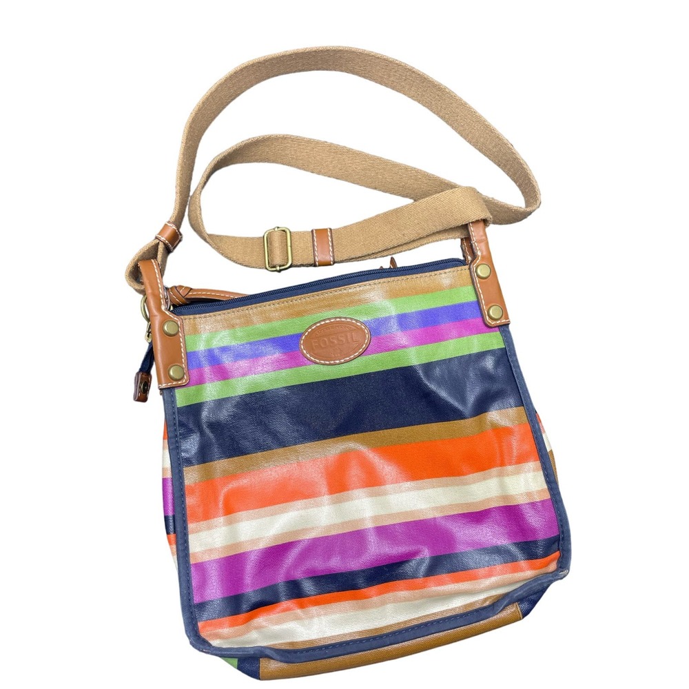 Fossil Keyper Crossbody Coated Canvas Mailbag Multicolor Stripe